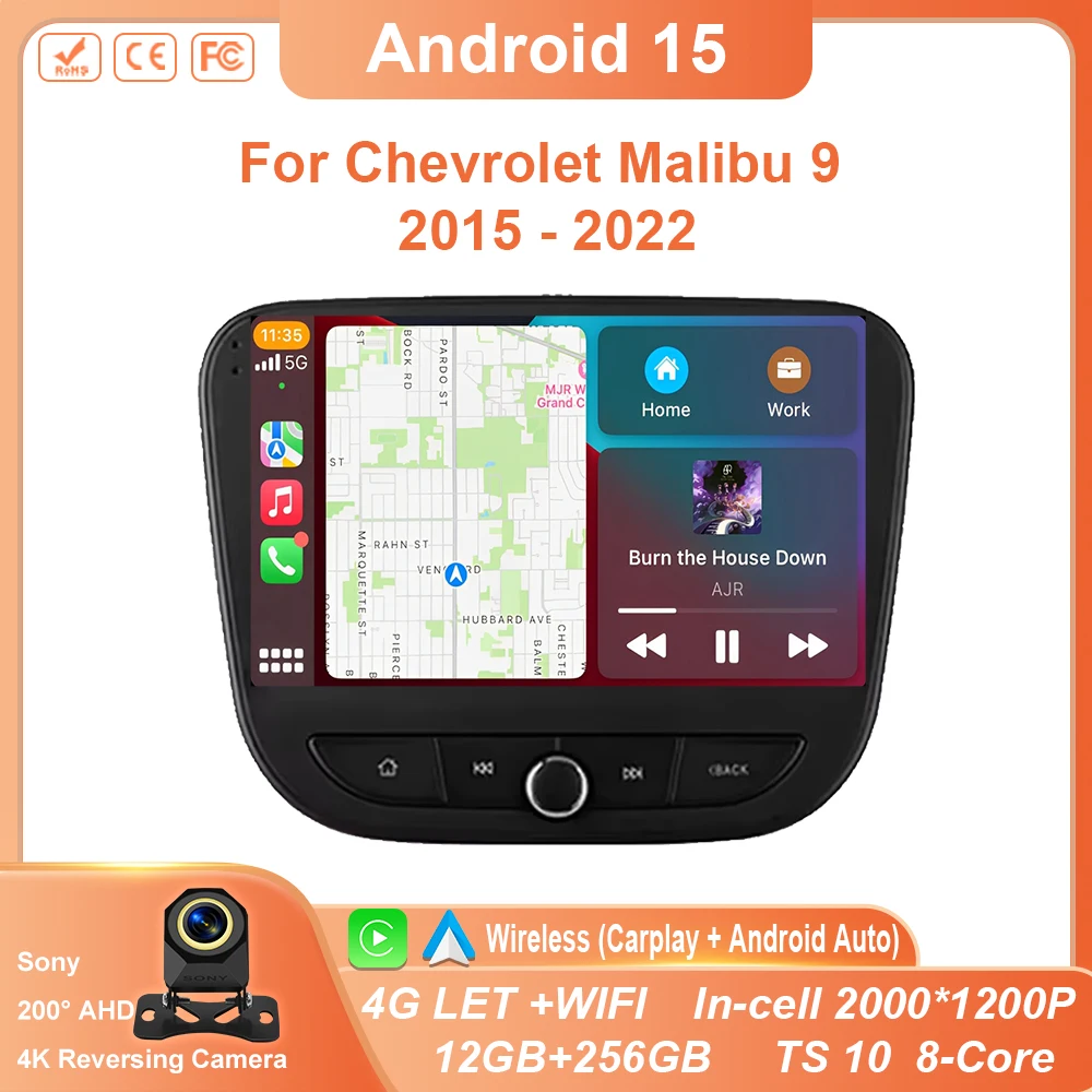 

Android 15 For Chevrolet Malibu 9 2015 -2019 2020 2021 2022 Multimedia Car Player TV GPS Video Navigation Radio Screen 4G No DVD