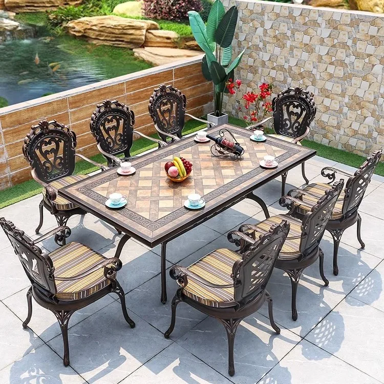 Outdoor cast aluminum tables and chairs, tiles, aluminum alloy marble tables and chairs