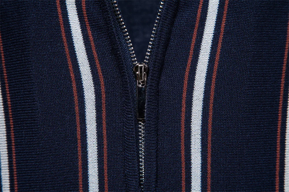 New men's short-sleeved striped knitted polo shirt, with zipper and collar, pullover style, breathable and casual summer fashion