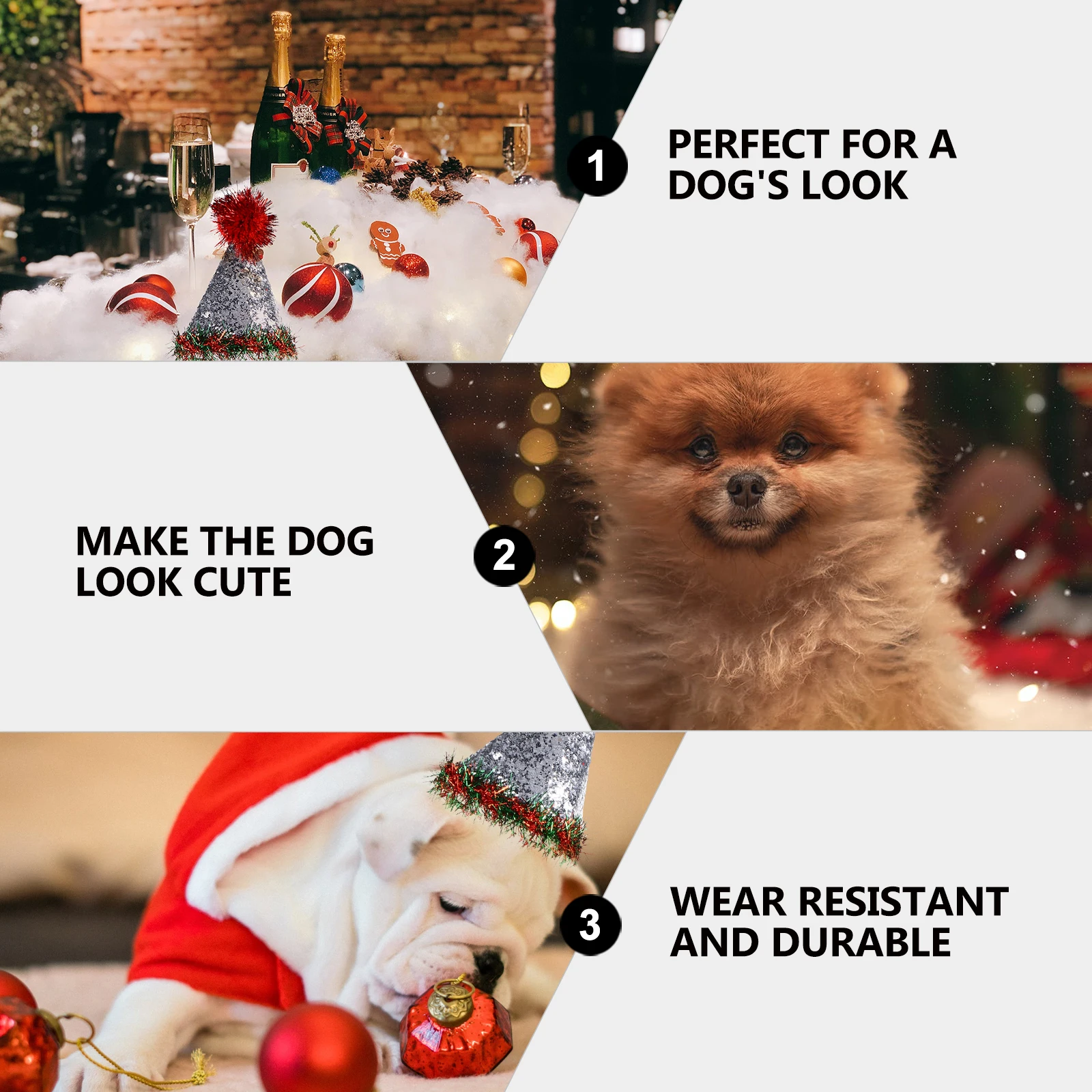 

1Set Dog Cat Christmas Hat and Bow Tie Set Bright Color Festive Pattern Wear Resistant Pet Dress Up Accessories with Bell