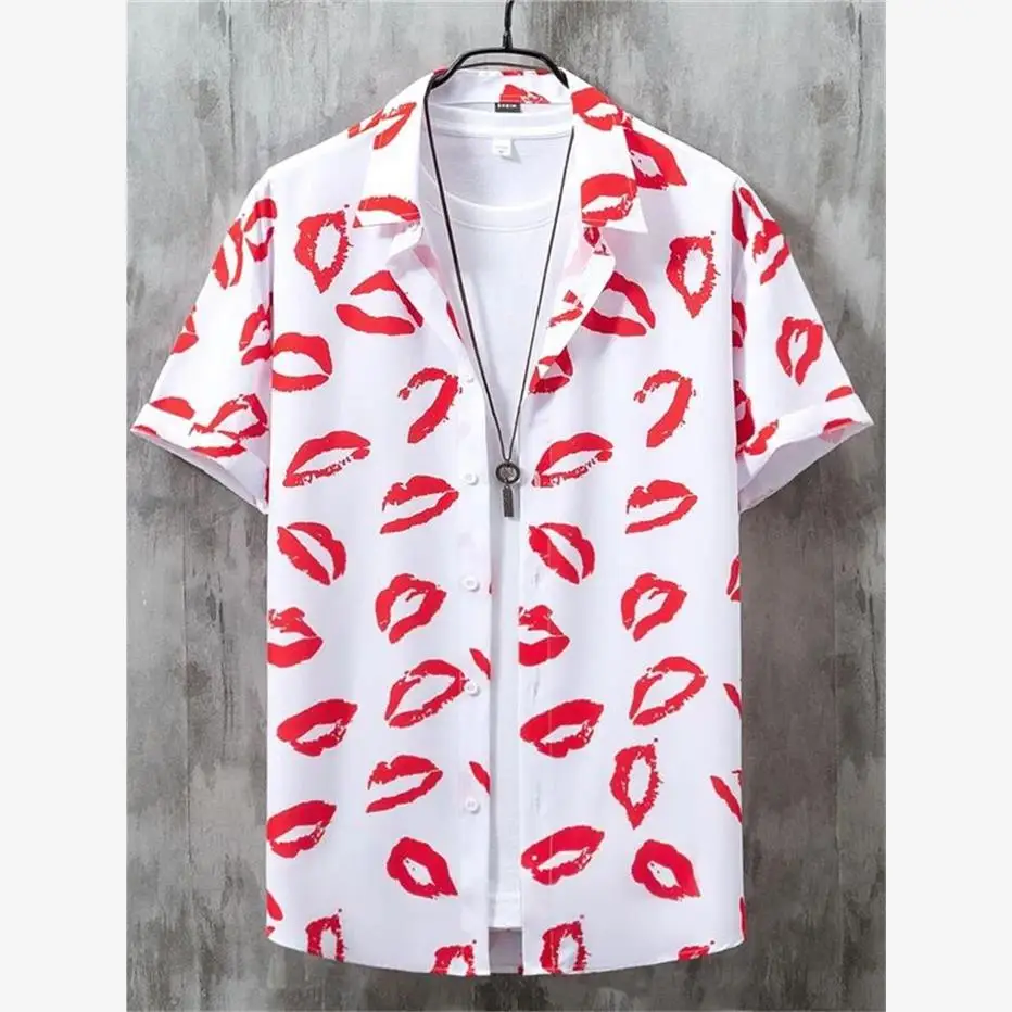 

Lip Printed Men's Casual irt Summer ort Sve Ice Sensation Thiened oulder Drop Sle for ly Autumn Collar...