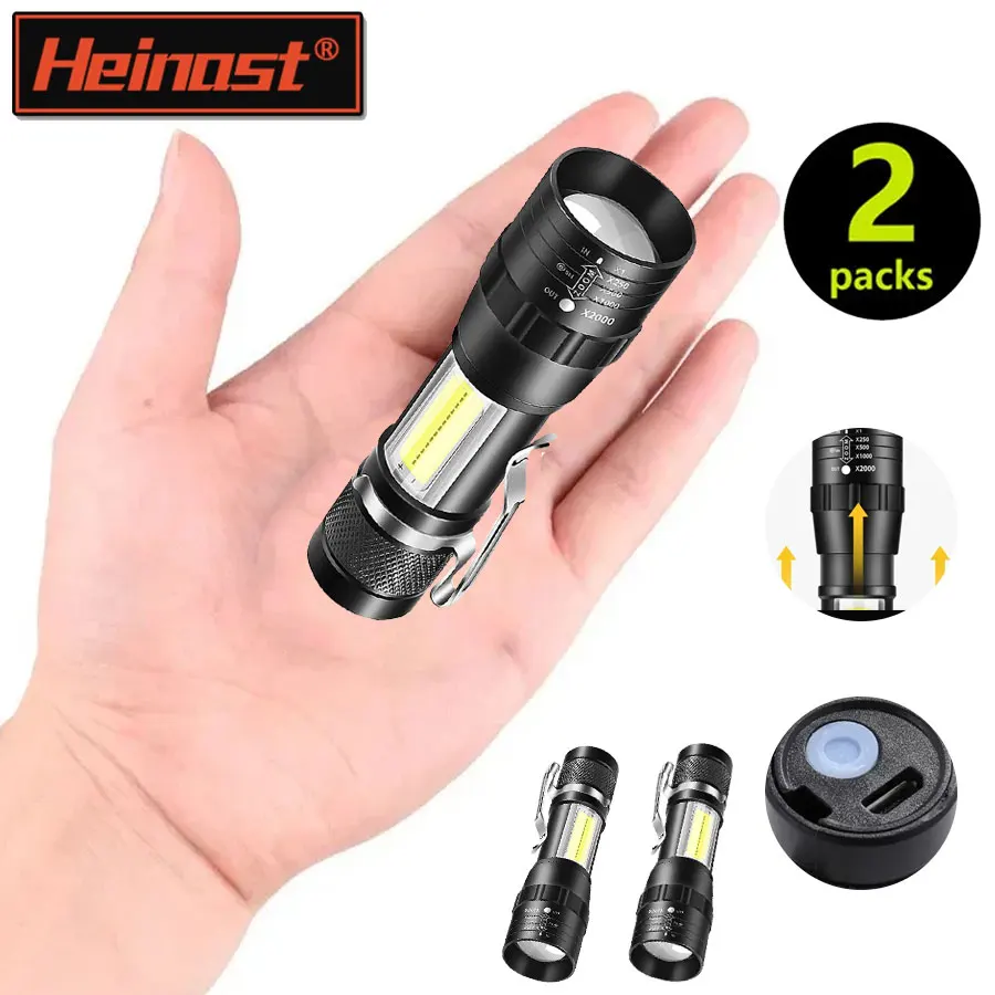 

1/2PCS Mini COB LED Flashlight Rechargeable Zoom Torch Tactical Lamp Outdoor Camping Waterproof Emergency Lantern with Pen Clip