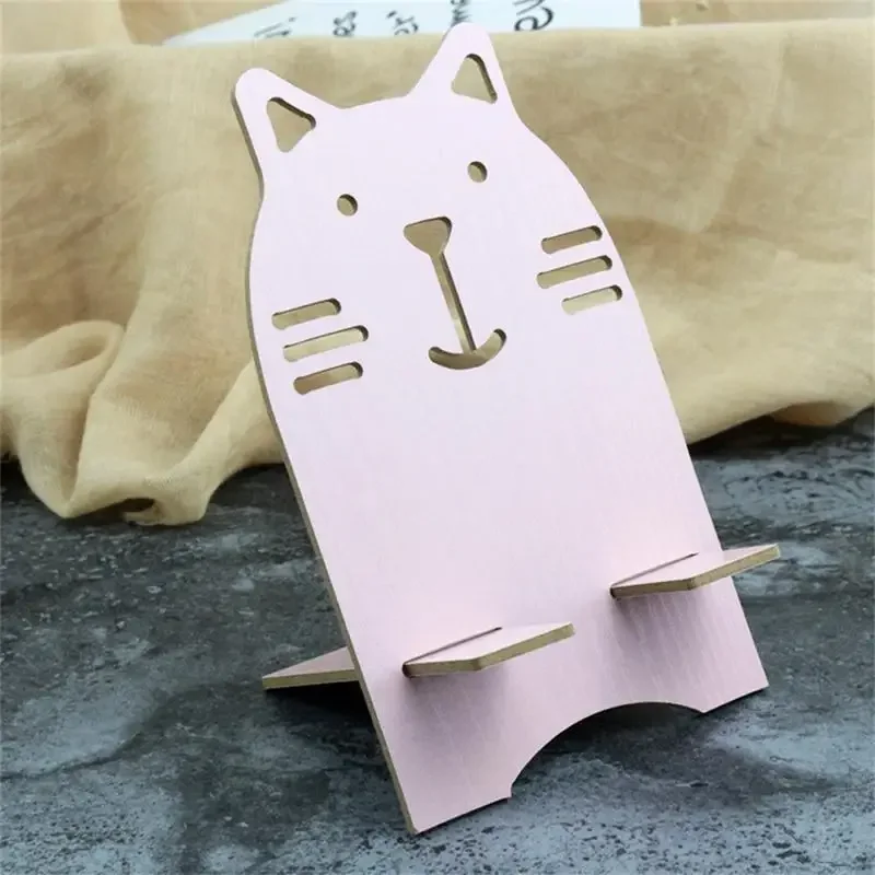 Universal Detachable Desk Phone Holder Mount Stand Cartoon Cat Wooden Mobile Phone Tablet Desktop Holder Portable Support