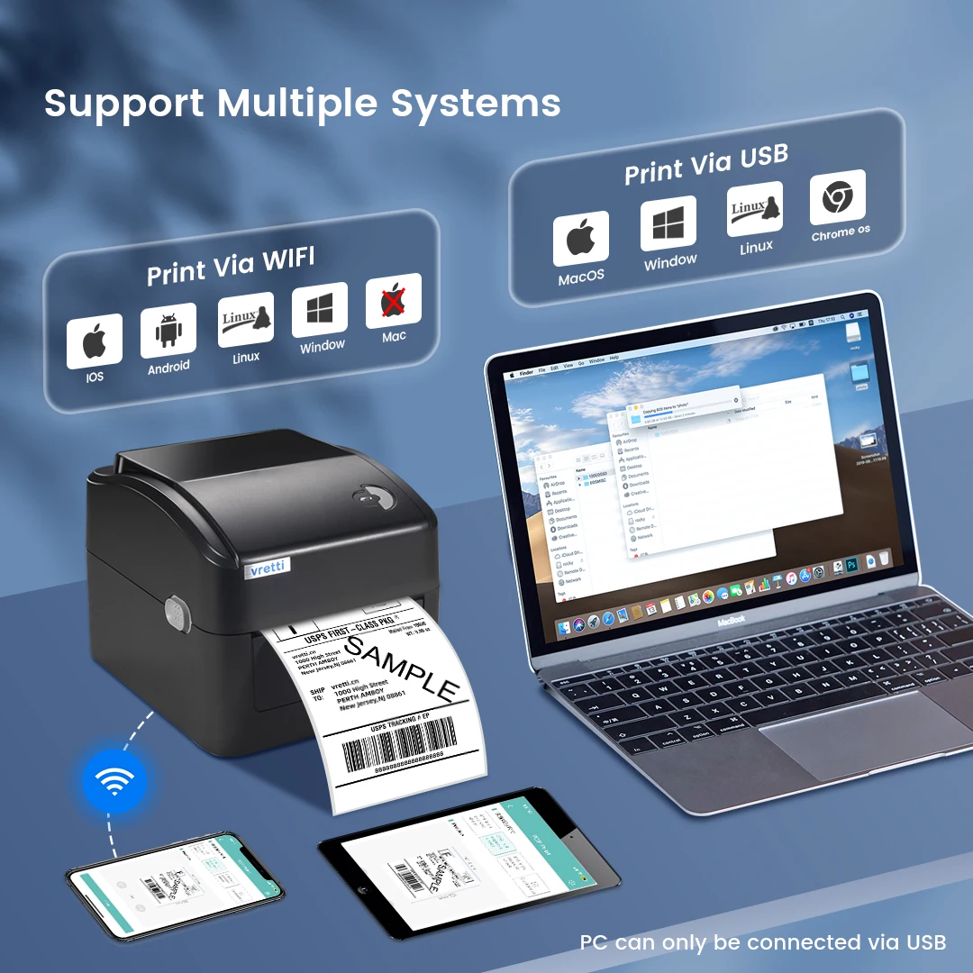 Imagem -04 - Impressora de Etiquetas Térmicas Vretti-bluetooth Impressora sem Fio 4x Polegada Papel para Envio Expresso