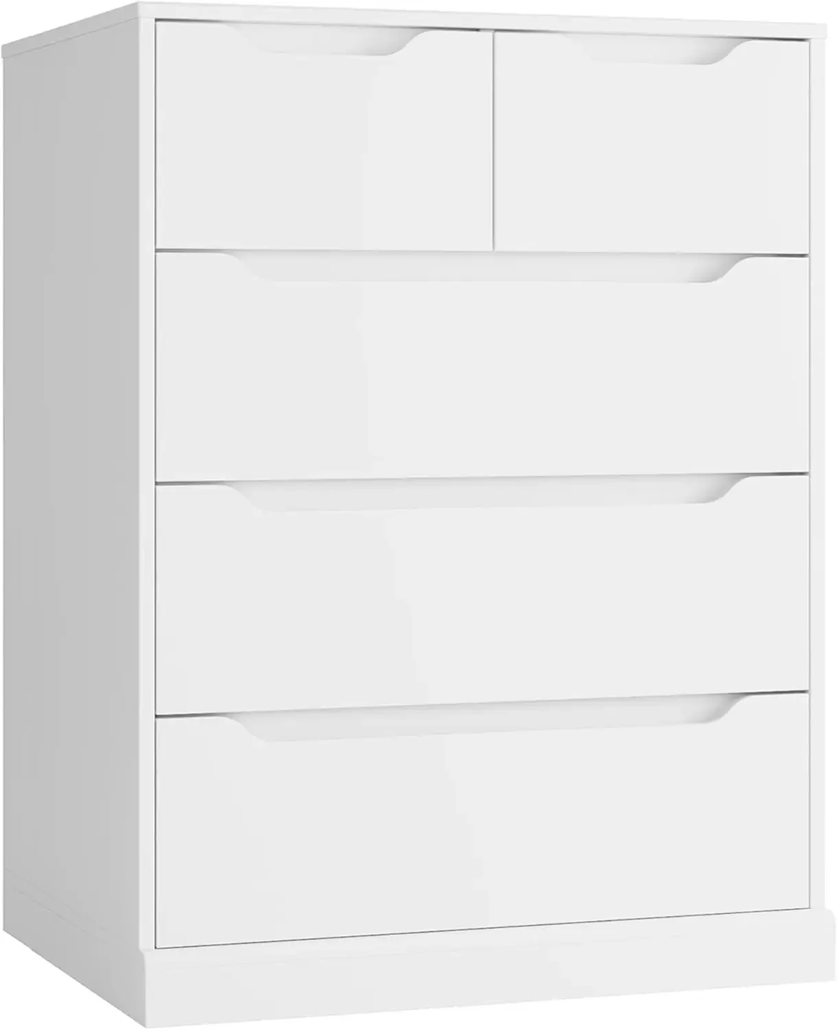 5 Drawer Dresser for Bedroom, Wood Storage Chest with Cut-Out Handles, White Accent Cabinet for Home