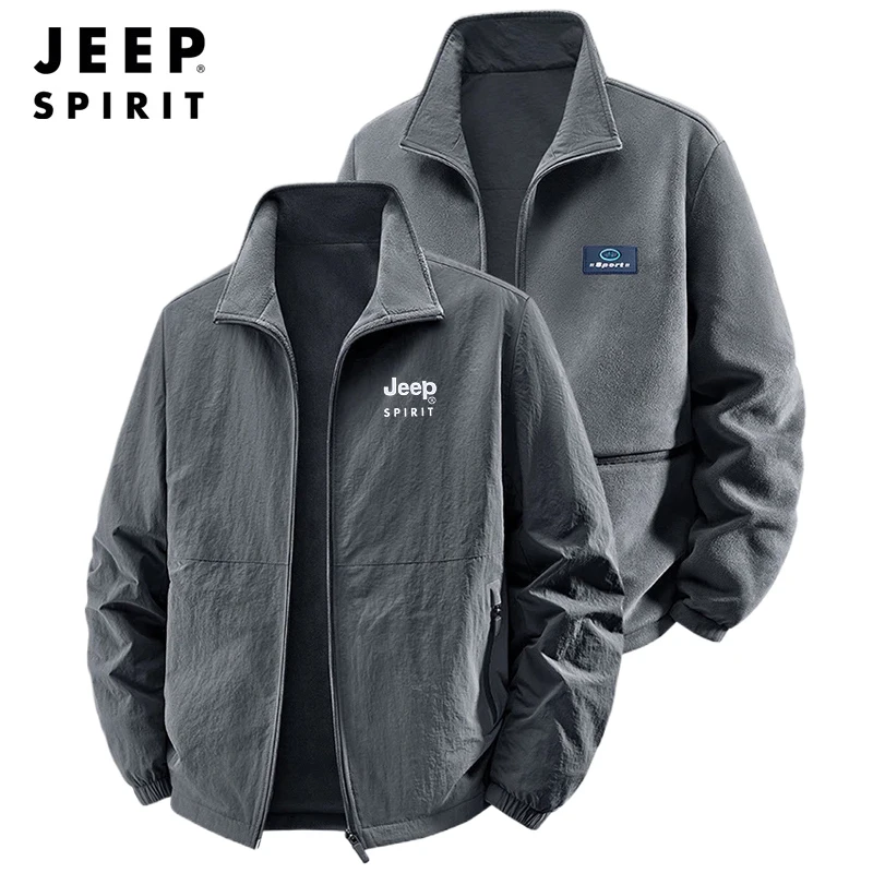 Jeep Spirit chaqueta para hombres otoño e invierno calidez deportes al aire libre ocio moda cuello alto ropa de doble cara Top