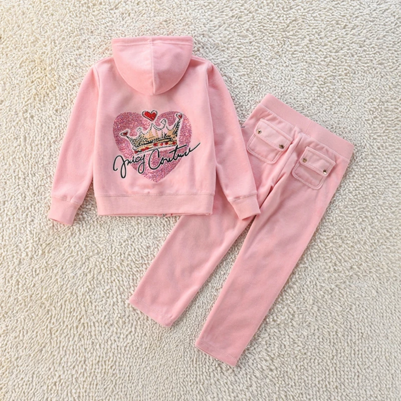 Velvet Tracksuit for Kids Fall/Winter Juicy Girl's Clothing Set Velour Sweatshirts and Pants Two Piece Children Clothing