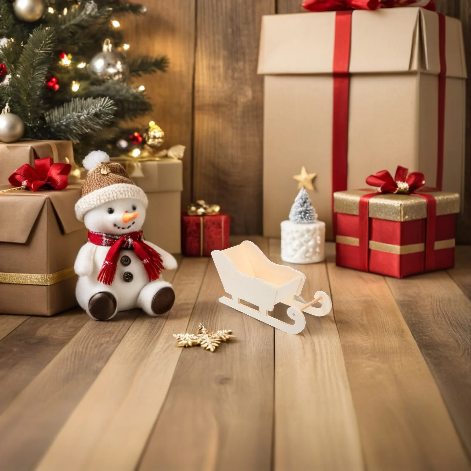 

3Pcs Christmas Santa Sleigh Candy Dish Wood Tabletop Sleigh Ornament Set Festive Holiday Decoration Christmas Centerpiece Craft