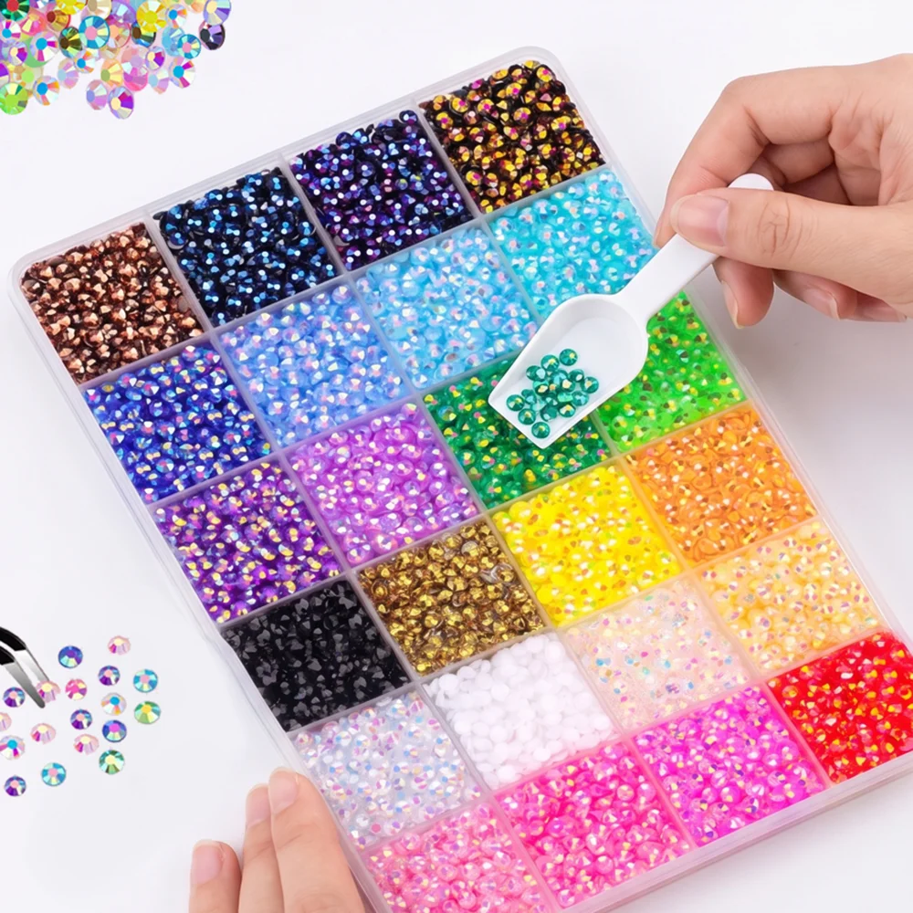 3/4/5 mm, 24-farbiges, auffälliges Set mit Kunstharz-Strasssteinen, flachen Strasssteinen, Diamant-Dekorationen und Kristallen in verschiedenen Farben, geeignet für DIY-Handyhüllen, Kleidung, Wasserflaschen, Dekoration – Detail 2
