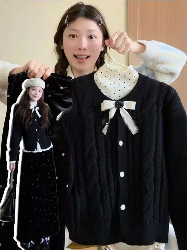 

Korean Sle Loose Fit Knitted Cardigan Women's round Ne Twisted Knitwear Autumn Winter New Arrival Faionable Top