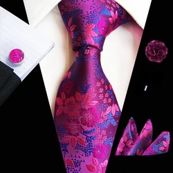 Floral Neck Ties For Men Luxury 8cm Wide Wedding Tie Pocket Square Cufflinks Set Brooch Christmas Gifts For Men High quality