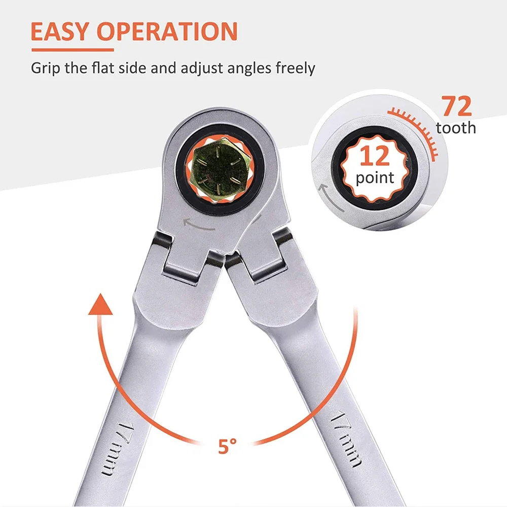 Ratcheting Wrench Set - Ratchet Tools Double End Flex Head Replacement Tools for Metric Ratcheting Wrench Set