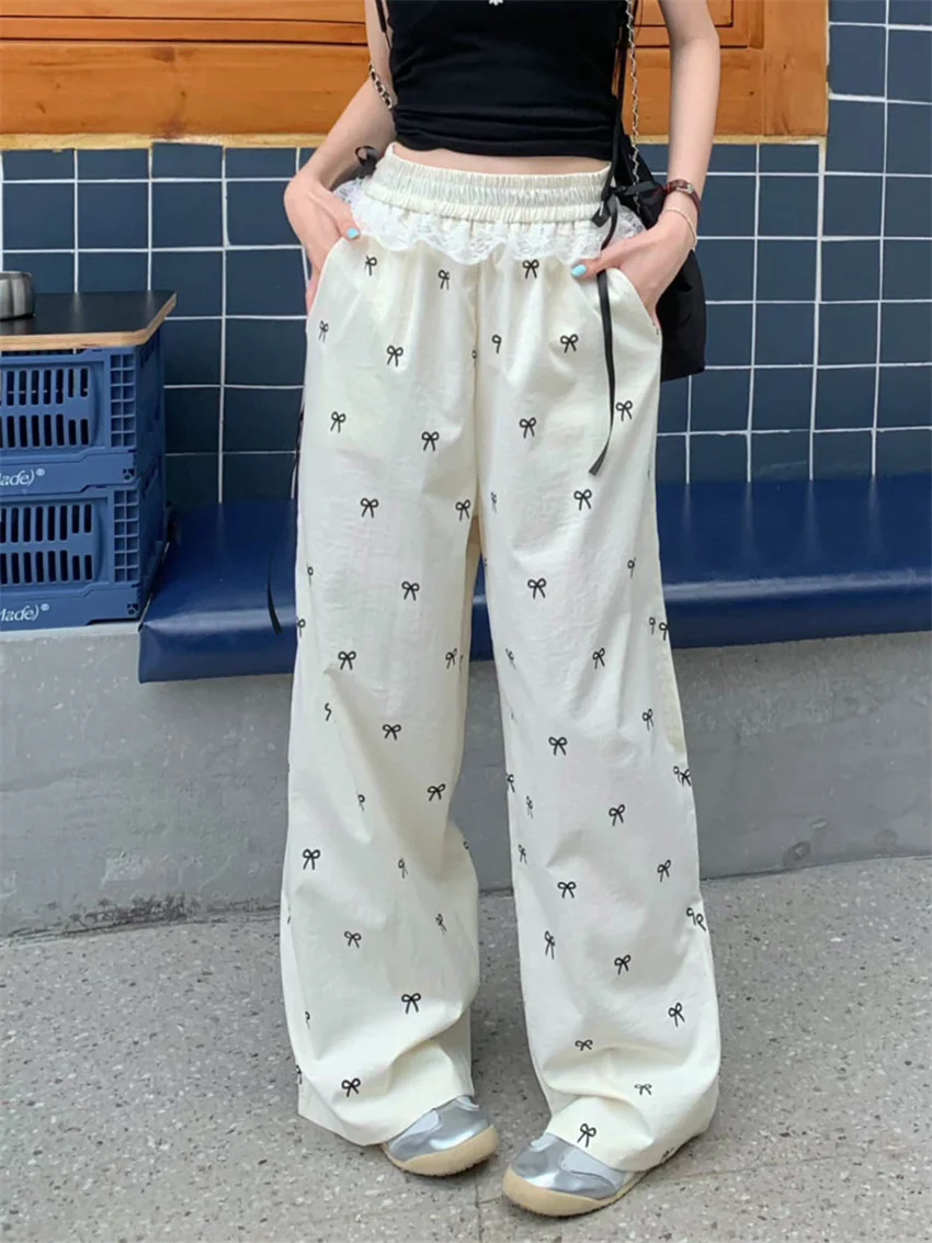 

Alien Kitty Sweet Girls Women Mopping Trousers Loose Summer Wide Leg 2024 All Match Straight Casual New Slim Vacation Daily