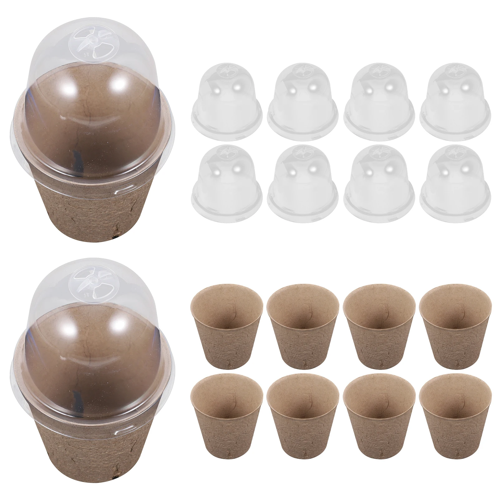 

10pcs Paper Degradable Planting Pots Round Mouth 8cm Sided Holes Lidded Gardening Nursery Pots Plant Containers Flower Pot