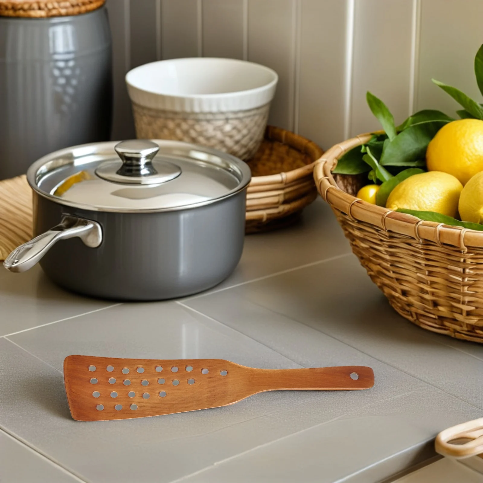 24-Hole Wooden Cooking Utensil Non-Stick Frying Stir-Fry Shovel For Home Restaurant Kitchen Practical Handmade Wooden