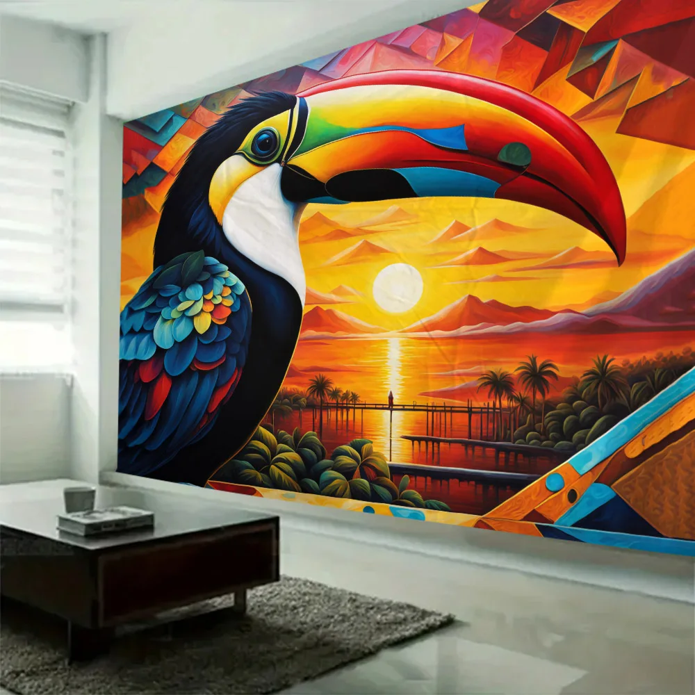 

Colorful landscape tapestry psychedelic bird phoenix owl print wall hanging hippie dormitory room decoration background fabric