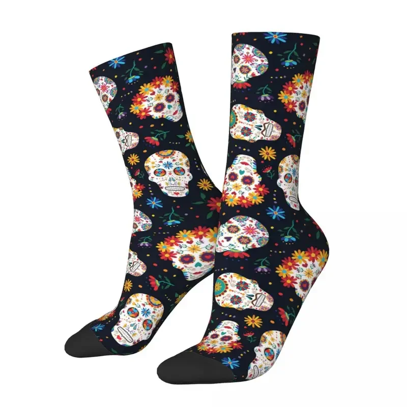 

Y2K Crazy Design Sugar Skull Day Of The Dead Sports Halloween Mexican Skeleton Polyester Long Socks For Unisex