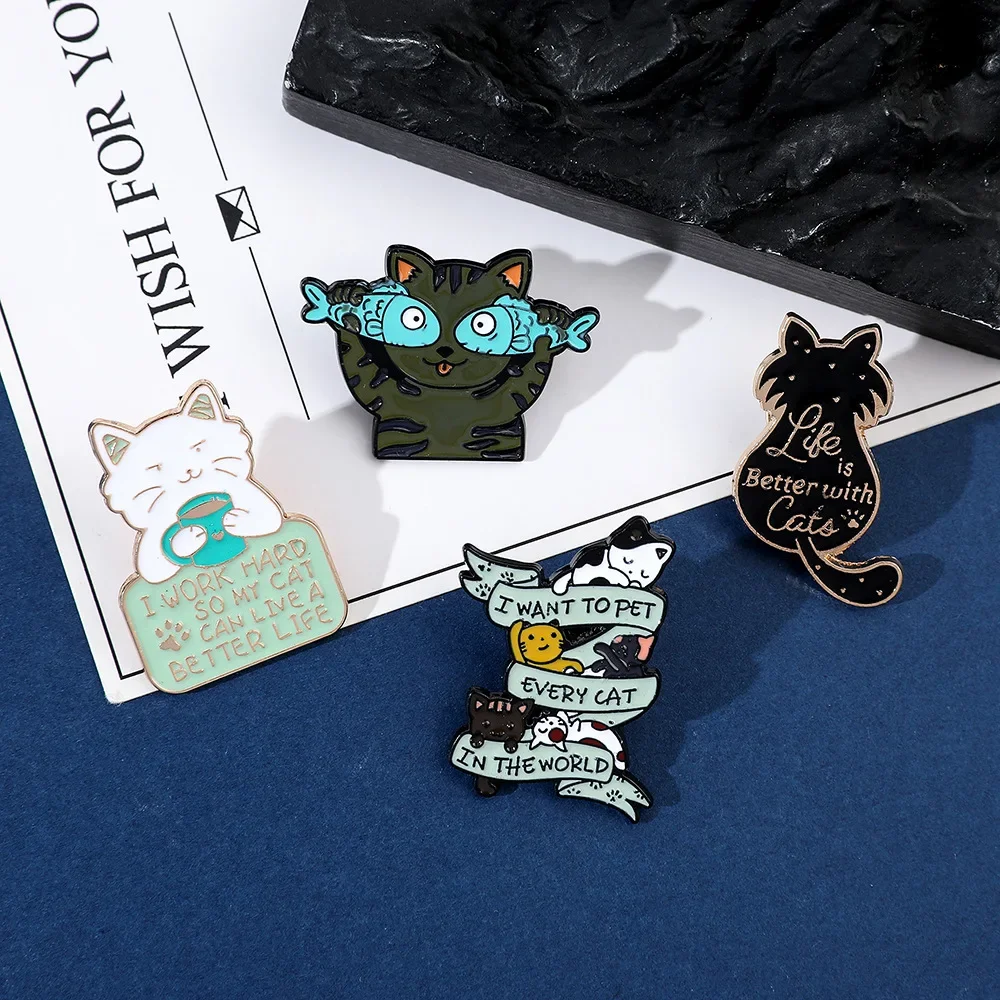 Niedliche Cartoon-Katze, schwarze und weiße Katze, Brosche, kreative Persönlichkeit, lustig, trendig, Kätzchen, Metalllegierung, Tropfabzeichen, Tasche, Kleidung, Anstecknadel – Detail 40