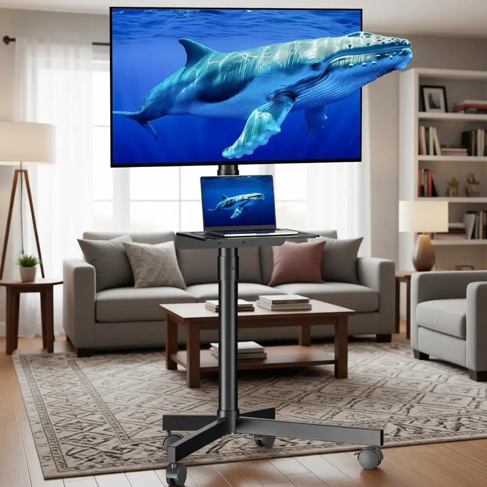 

Регулируемая по высоте подставка для телевизора на колесиках для экранов LCD/LED/OLED 23-60 дюймов (плоских/изогнутых) - до 40 кг, максимальный VESA 400x400 мм, черная