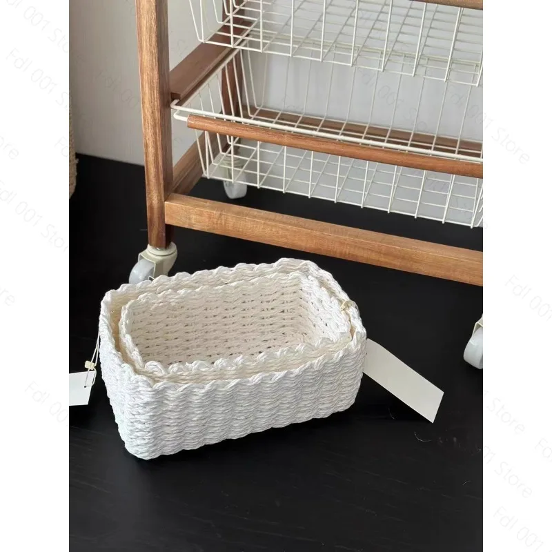 Vintage Woven Desktop Storage Basket Multifunctional Household Organizer for Sundry Items Storage