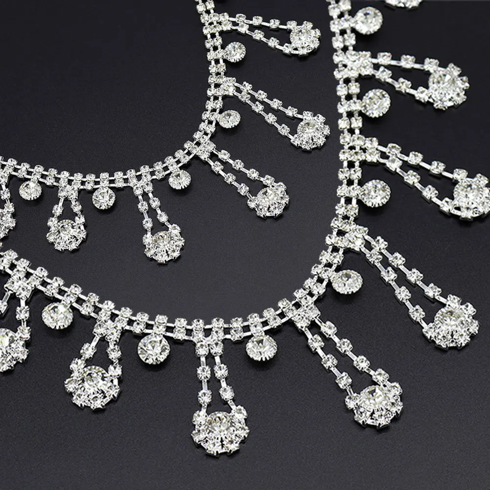 

DIY Decoration Sewing Garment Appliqué Trim 1 Yard Beautiful Long Tassel Crystal Claw Chain Bridal Necklace Clothing