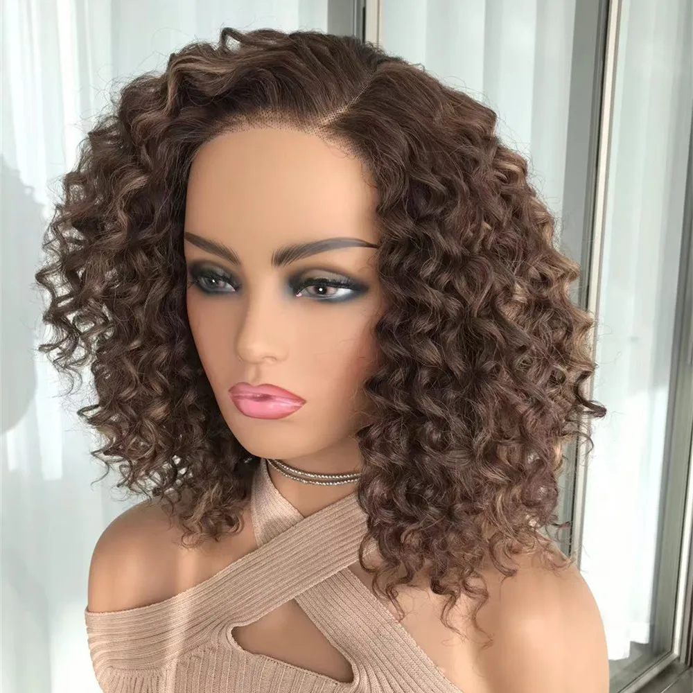 

Короткие кудрявые парики Wear Go, выделяющие Медово-Светлые глубокие кудрявые синтетические парики на сетке для женщин, предварительно вырезанный парик на сетке