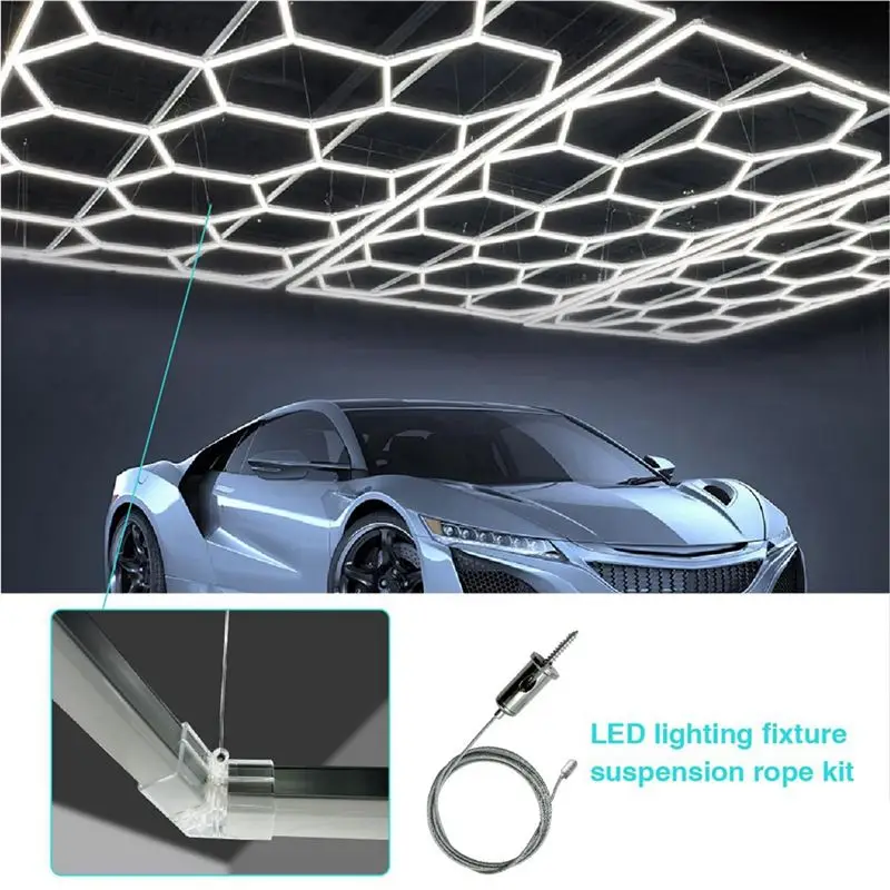 DT39 12 Sets Hexagon Garage Light Hanging Cables Kit Adjustable Steel Wire Rope 1m for Chandelier LED Panel