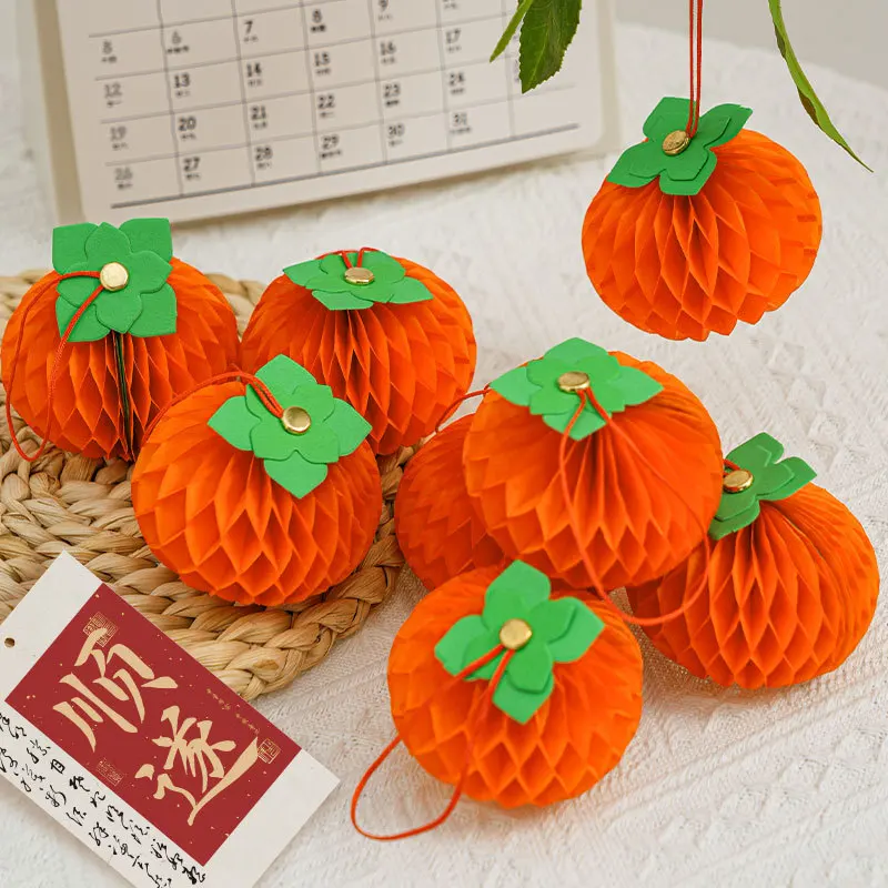 10 pièces de lanternes en papier origami en forme de boule en nid d'abeille de couleur kaki, ornements suspendus pour la fête de la récolte d'automne et de Thanksgiving.