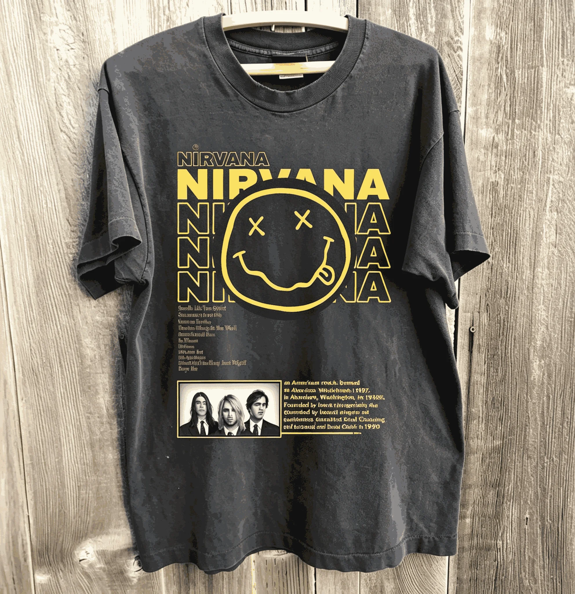 Nirvana Vintage Washed Retro Harajuku Oversized Unisex T-shirt Streetwear Trendy Cotton Casual Streetwear Fashion high quality