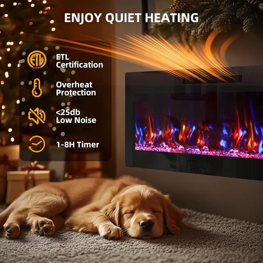 إدراجات مدفأة كهربائية مقاس 60 بوصة للتركيب المريح في حامل التلفاز أو التركيب على الحائط مع جهاز التحكم عن بعد يقدم 12 لهب C