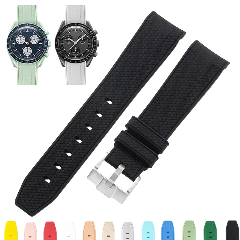 Rubber watch Strap for Omega X Swatch MoonSwatch Speedmaster watchband 20mm Curved End Soft Sport Bracelet Accessories Wristband
