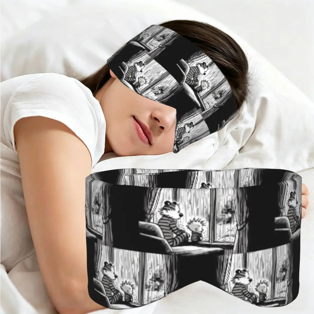 Calvin And Hobbs Dance Classic sleep mask Light Blocking Portable Eye Cover for Girls Boys Home Sleeping Party Eyeshade eyepatch view 2