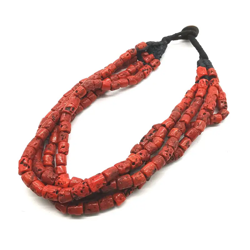 New Arrival Tibetan Jewelry Sherpa Glass Beads Coral Red Antiqued Lampwork Beaded Necklaces TNL190