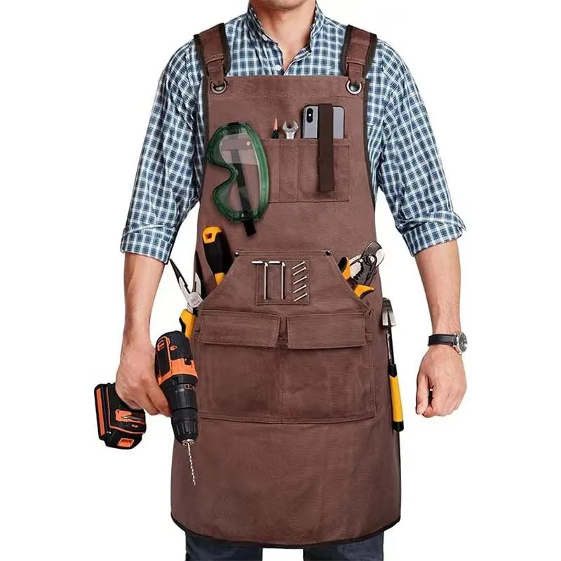 Woodworking Aprons with Adjustable Cross Back Straps Heavy Duty Waxed Canvas Apron Premium Work Apparel for Workshop Mechanics 1