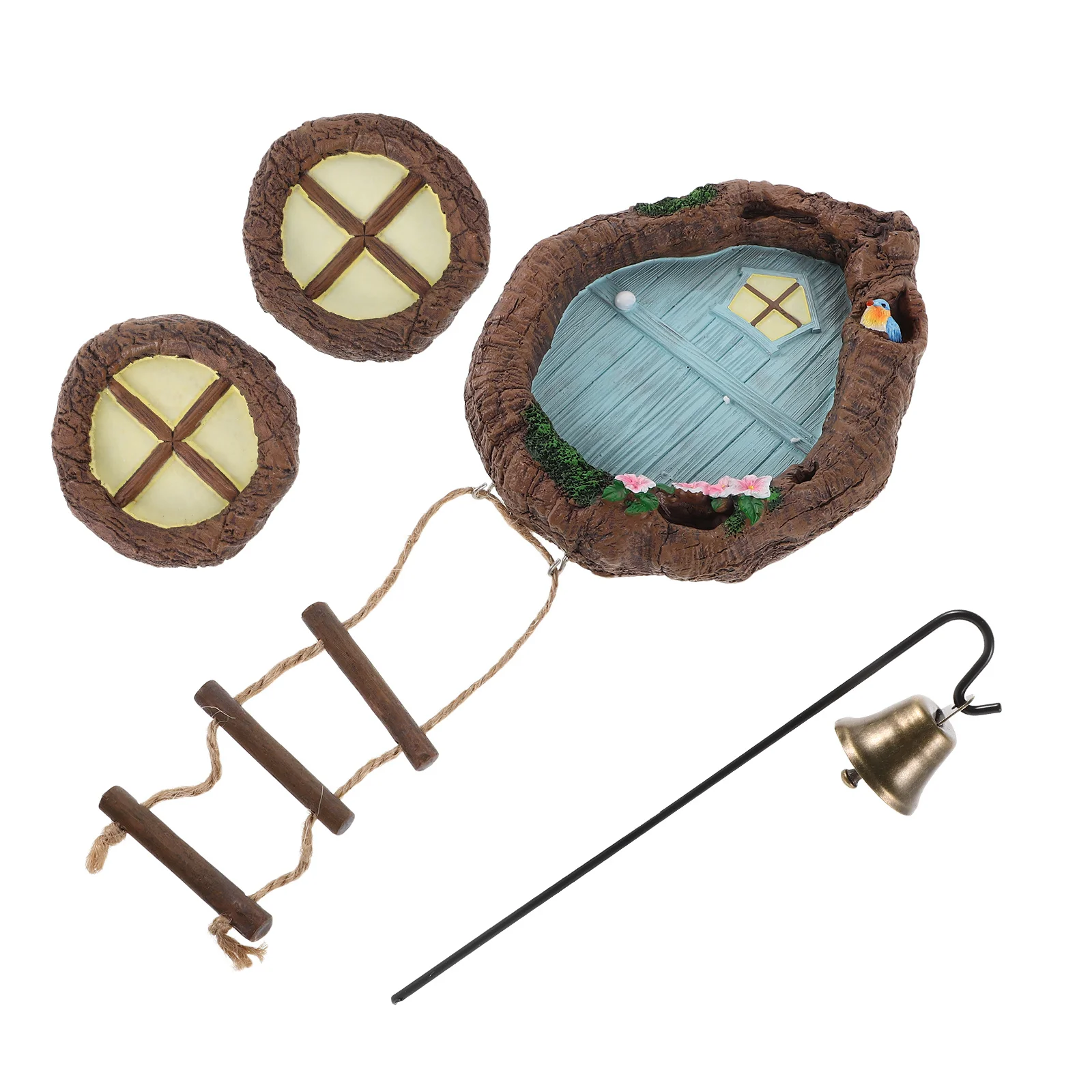 

1Set Garden Hanging Ornaments Glow in The Dark Resin Miniature Fairy Door Window Lantern Outdoor Decor for Yard Trees Patio Wall