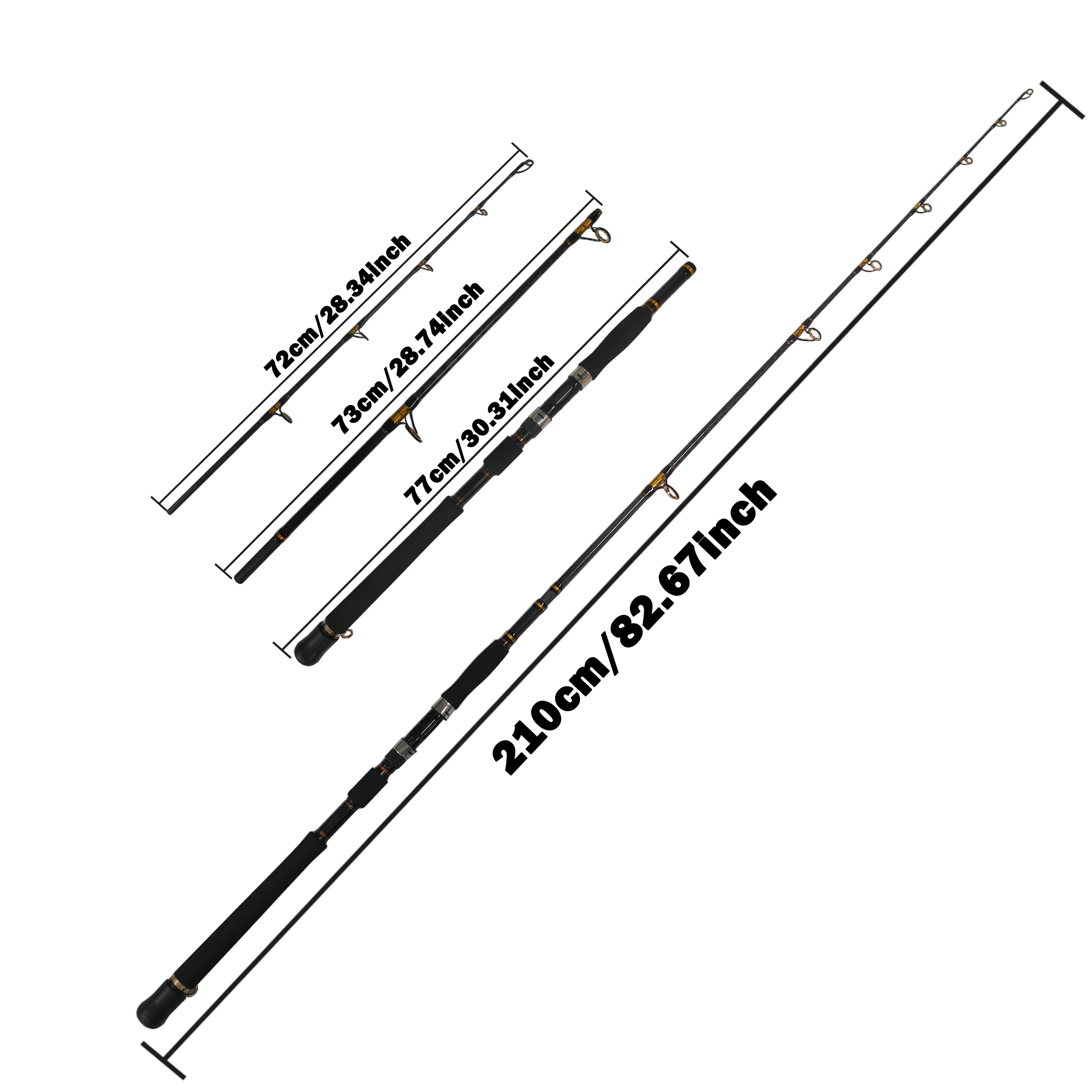 صنارة صيد القارب شديدة التحمل مكونة من 3 قطع من MBLN، قضيب صب للمياه المالحة سريع الحركة مقاس 210 سم لصيد الأسماك متعدد الاستخدامات