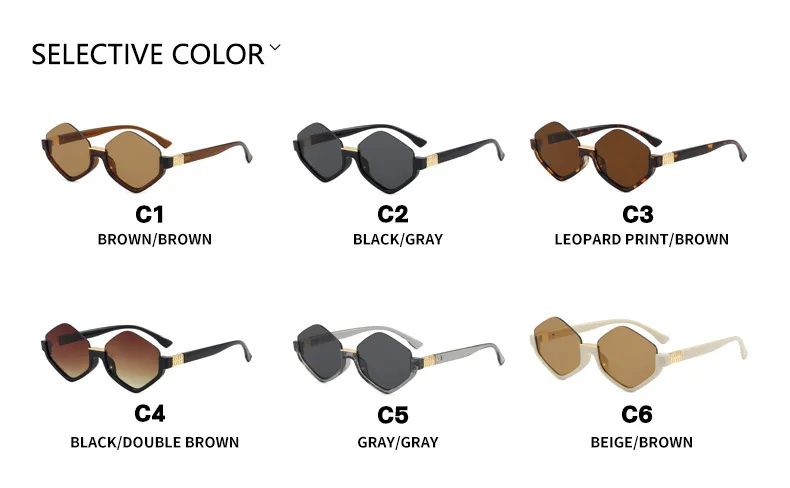 Modische Halbrahmen-Sonnenbrille für Damen Neue Vintage Polygon Luxusmarken-Sonnenbrille Trendige Einzigartige Eyewear Shades – Detail 5