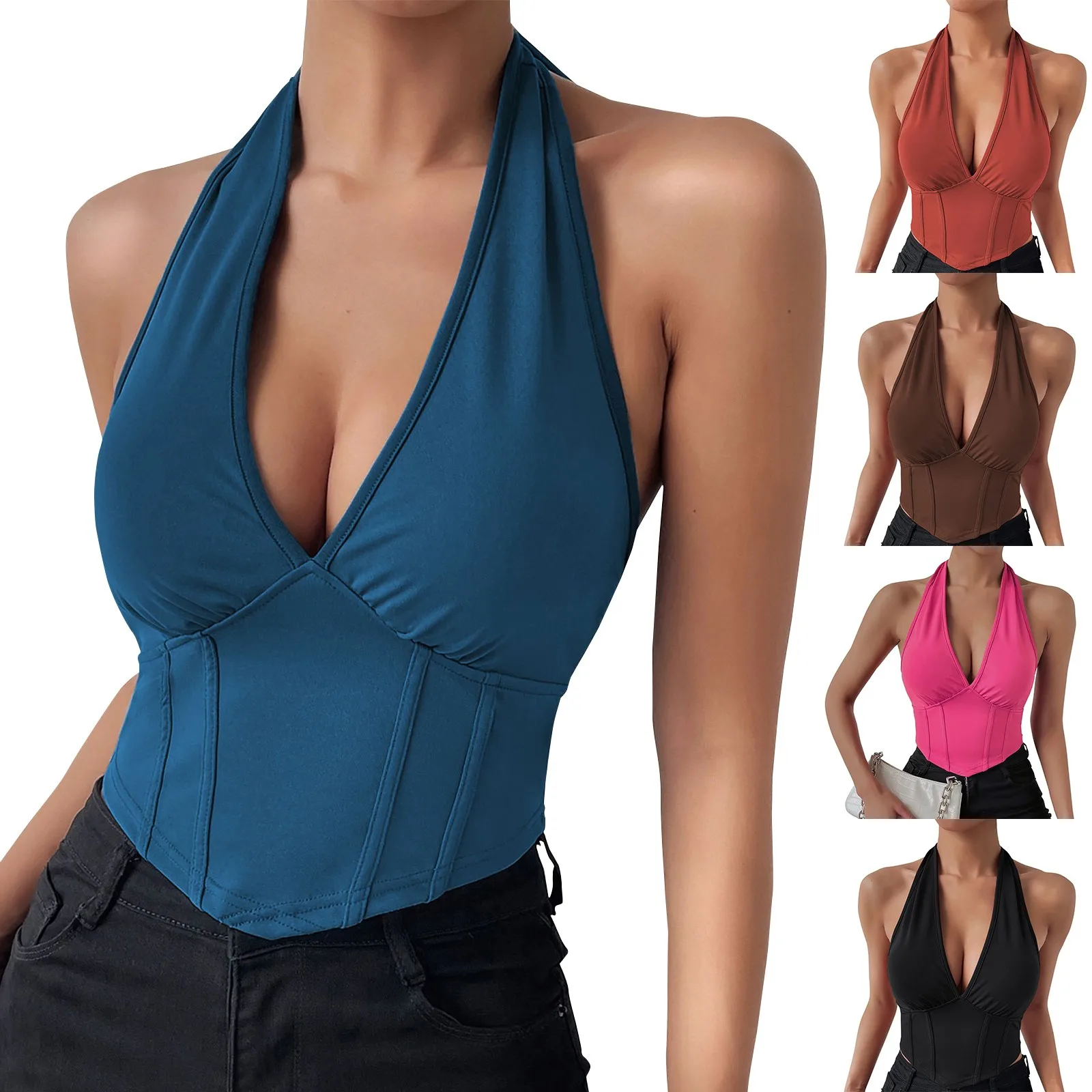 Ladies Camisole Summer New Sexy Chest-Wrapped Tank Top Slim-Fit Temptation Halterneck Strappy V-Neck Vest 2024 Breathable