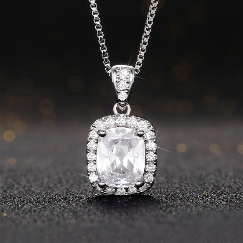 Huitan Geometrische Zirkonia Anhänger Halskette für Frauen Luxus Temperament Weibliche Hochzeit Trend Hals Zubehör Party Schmuck – Detail 10