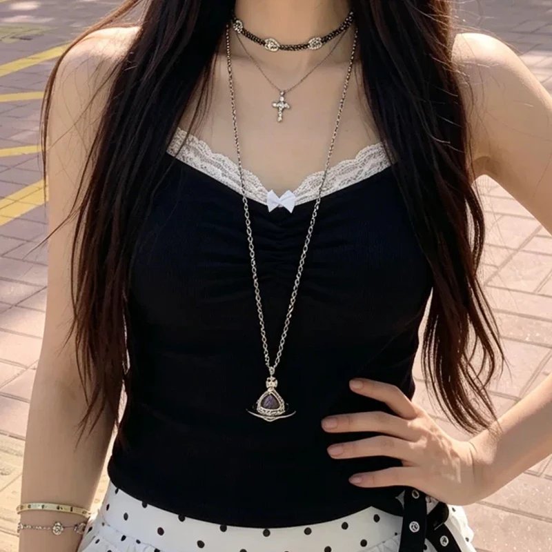 Butterfly Knot Splicing Sexy Top Summer Harajuku 90s Strapless Women's Cropped Tops Vintage Y2k Casual Basic Tees Cute Vest