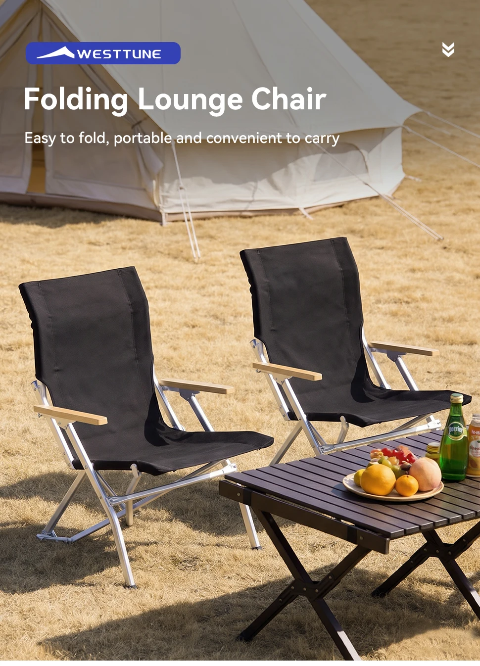 WESTTUNE Klappbarer Outdoor-Stuhl, tragbarer Liegestuhl mit hoher Rückenlehne, leichter Campingstuhl für Zuhause, Picknick, Gartenmöbel – Detail 1