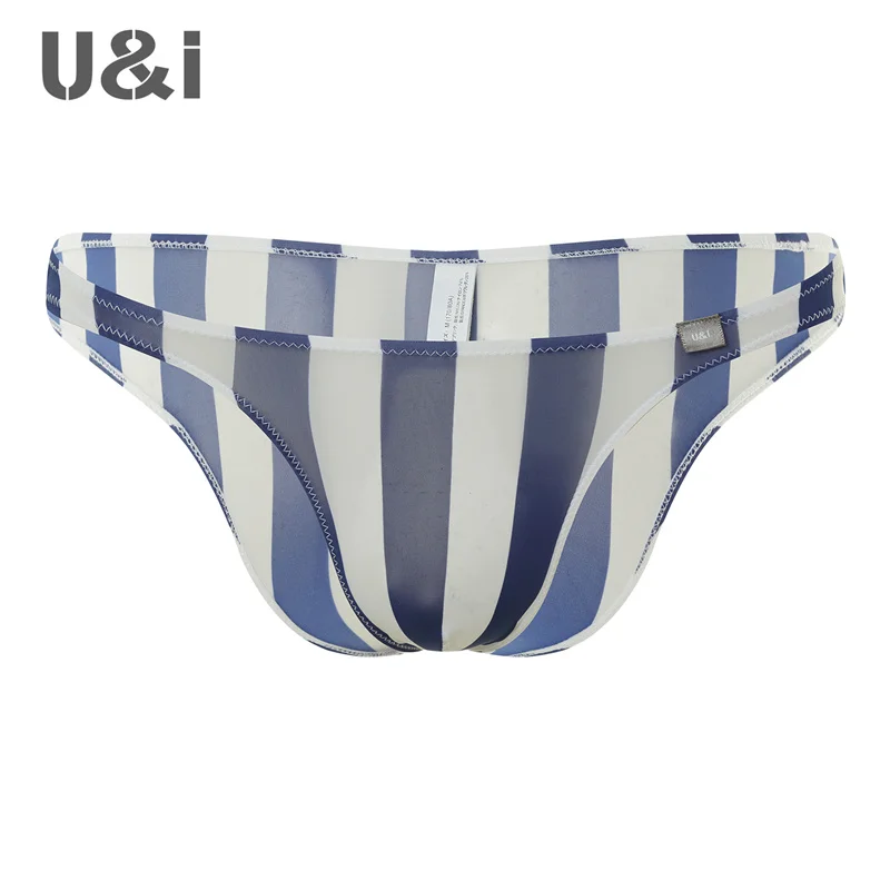 U&I briefs men's sexy personalized printed high-elastic thin nylon transparent one-piece seamless upward half-covering underwear