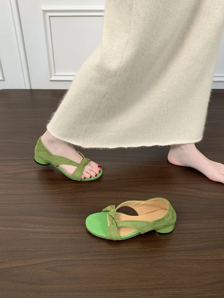 Butterfly-knot Women Gladiator Sandals Concise Slip On Low Heel Shoes Summer Comfort Daily Walking Dress Sandals_vogvips.com