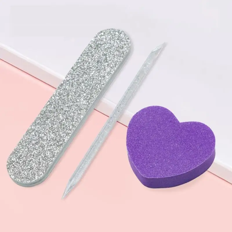 12 Pcs Glitter Nail Care Kit Heart-Shaped Buffer Crystal Rod Double-Sided File For Nail Art And Pedicures