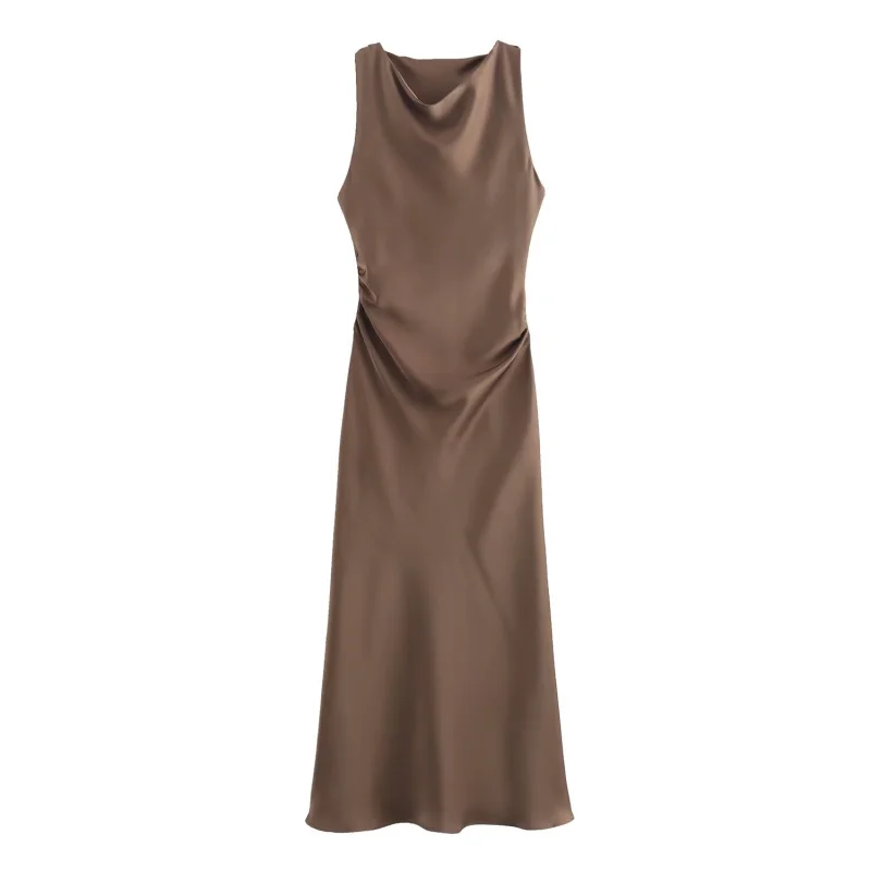 ETJ 2026 Elegantes Satin-Slip-Kleid für Damen Ärmellos mit Wasserfallausschnitt Figurbetontes Midikleid Vintage-Chic Partykleid Robe Femme Bekleidung – Detail 33