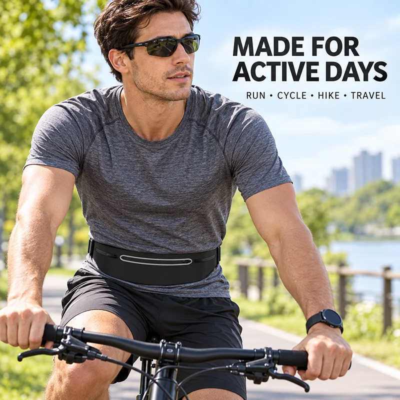 Adjustable Running Belt Waist Pack with 3 Pockets Reflective Strip Water Resistant Phone Pouch for Hiking Cycling Fitness