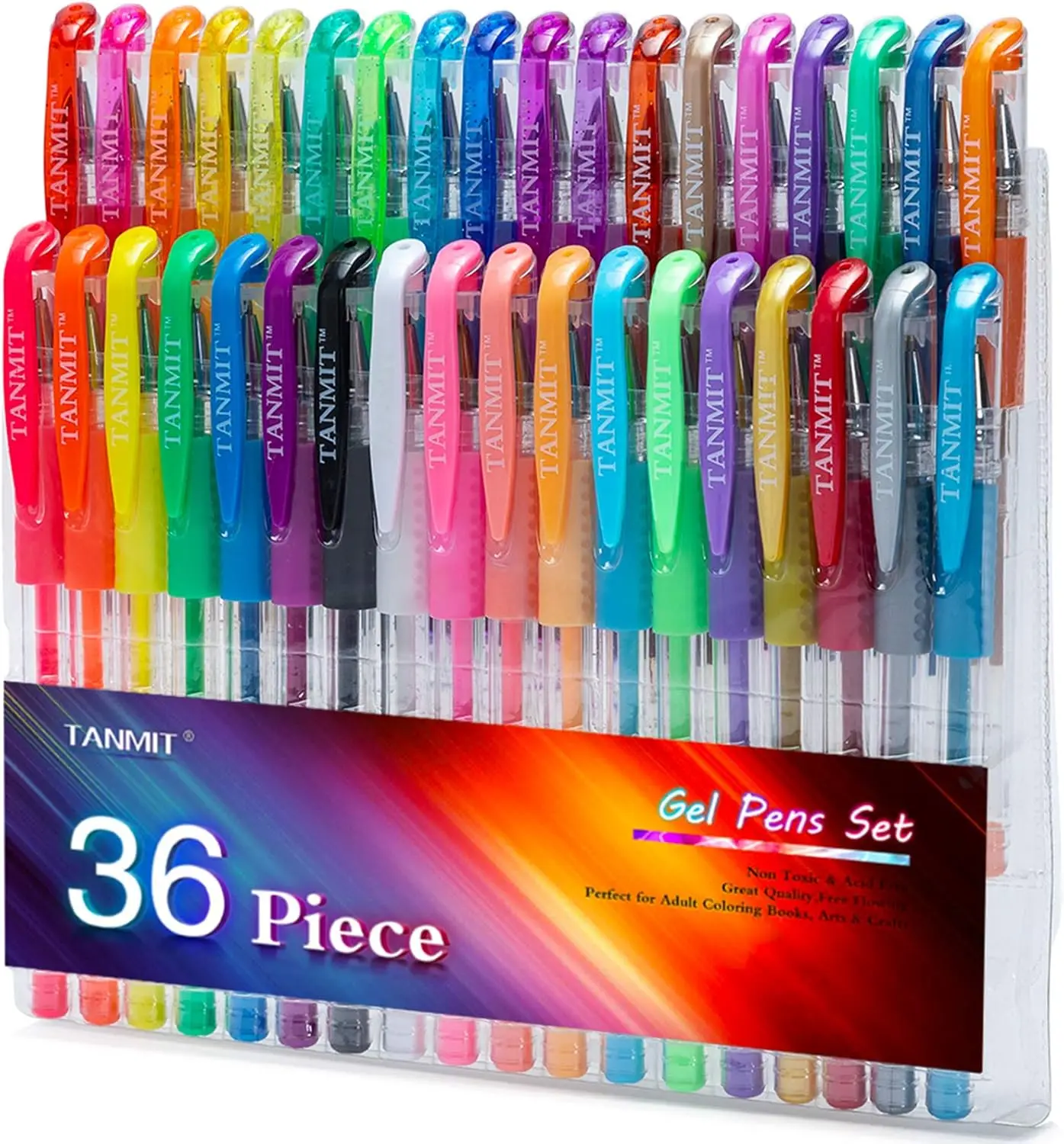 

36 Colors Gel Pens Set for Adult Coloring Books, Extra Ink, Smooth Drawing, Soft Grip, Non-Toxic