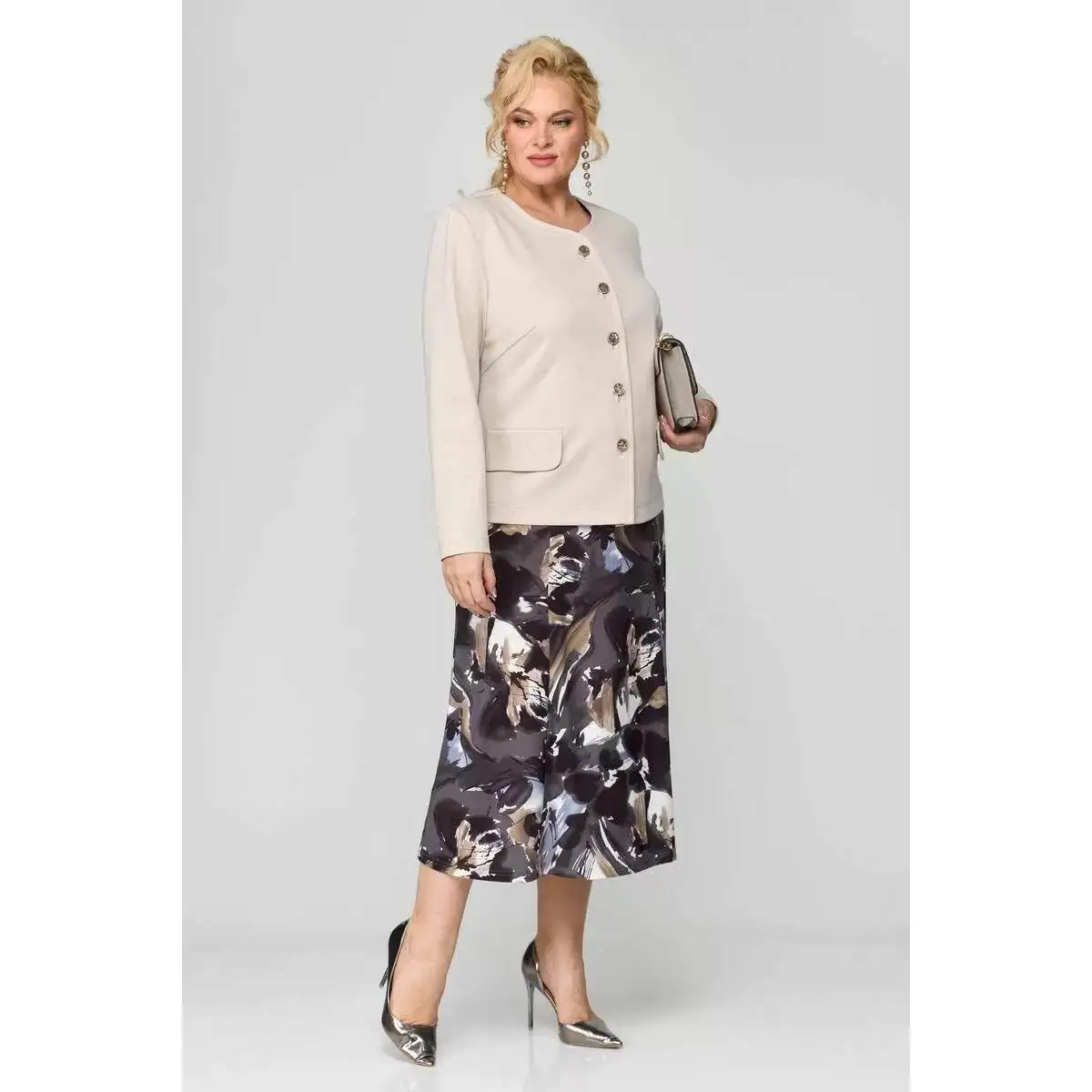 

Элегантный комплект из платья и жакета с принтом и пуговицами, без рукавов, женская одежда больших размеров, двухсоставный костюм для весны