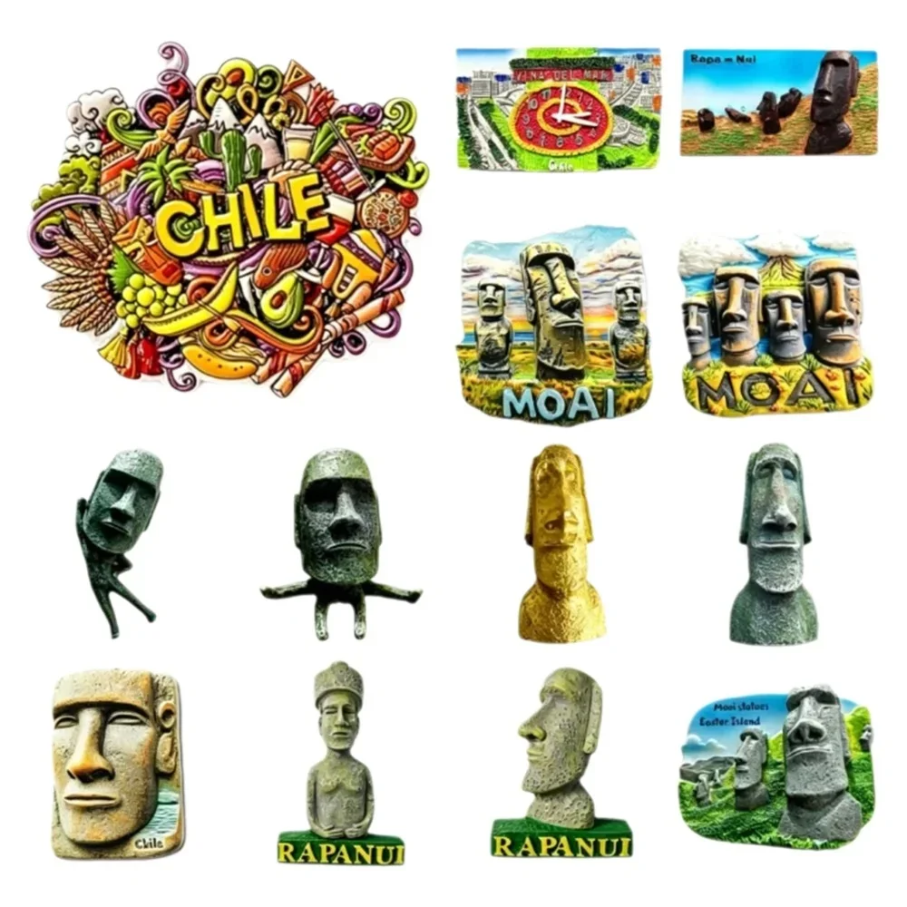 Ímã de Geladeira 3D de Resina Estátua Moai da Ilha de Páscoa do Chile Rapa Nui Lembrança de Viagem Adesivo para Geladeira Decoração de Casa Presente