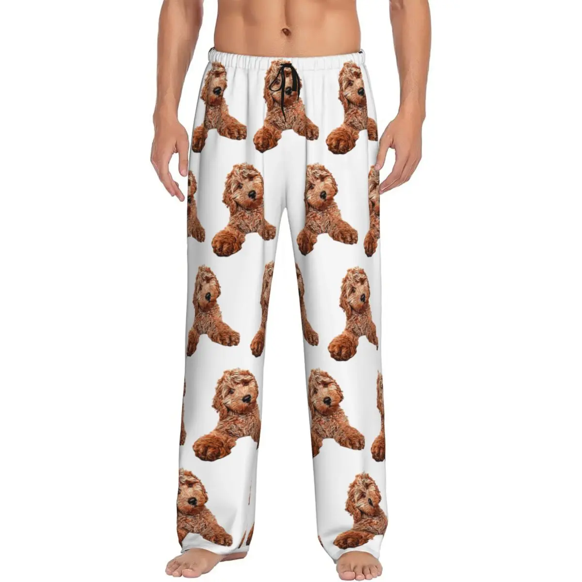 Pantalones de pijama personalizados para hombres, con estampado de razas mixtas como Cavapoo, Labradoodle, Goldendoodle y Poodle, ideales para dormir y relajarse, con bolsillos.